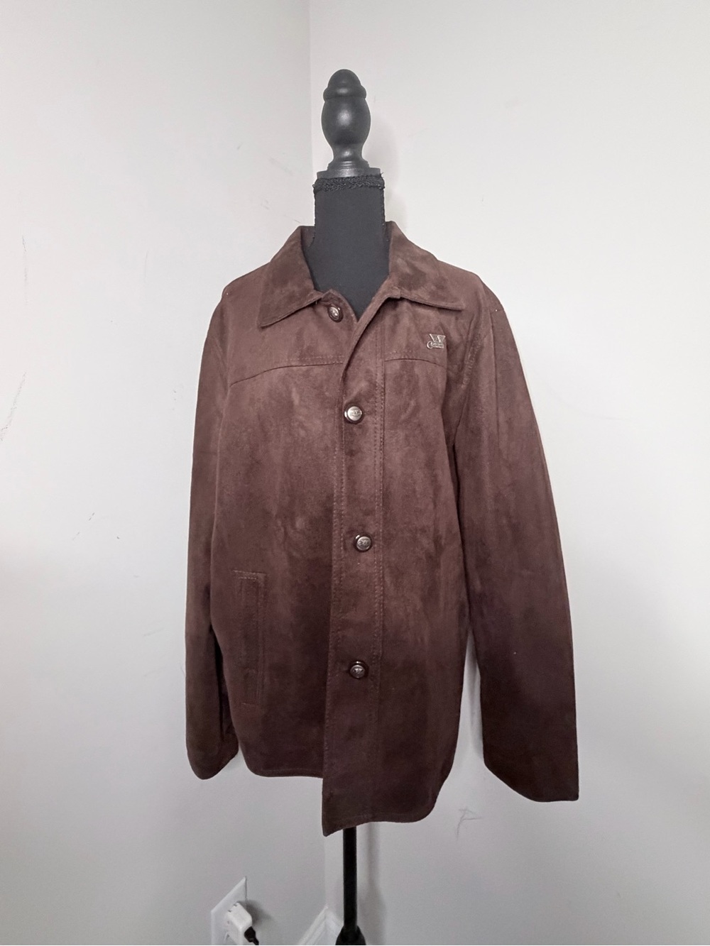 NWT Mens A Collezioni Italia Brown Button-Up Faux Suede Jacket XXL